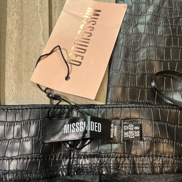 Missguided Black New With Tags Croc Faux Leather High Waisted Pants Size 8 - Picture 5 of 9